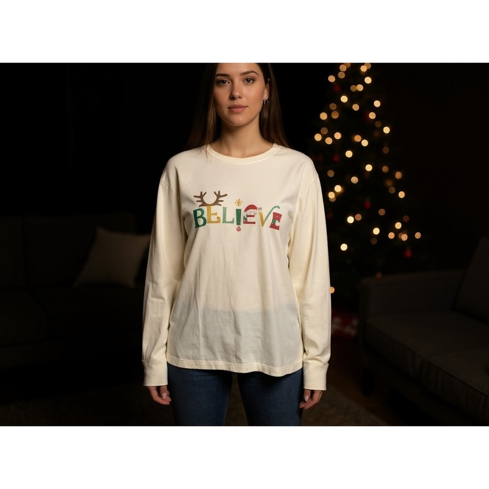 Kim‎ Rogers Womens 3XL Believe Christmas Holiday Long Sleeve Top  Festive casual